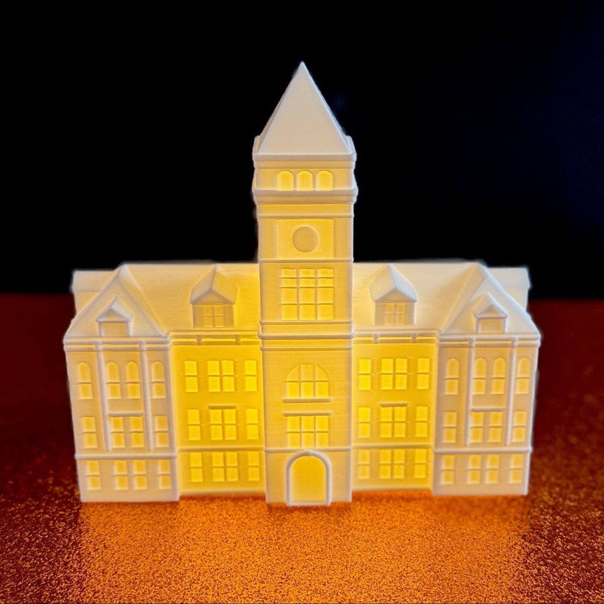 The lighted Clemson Tillman Hall figurine.
