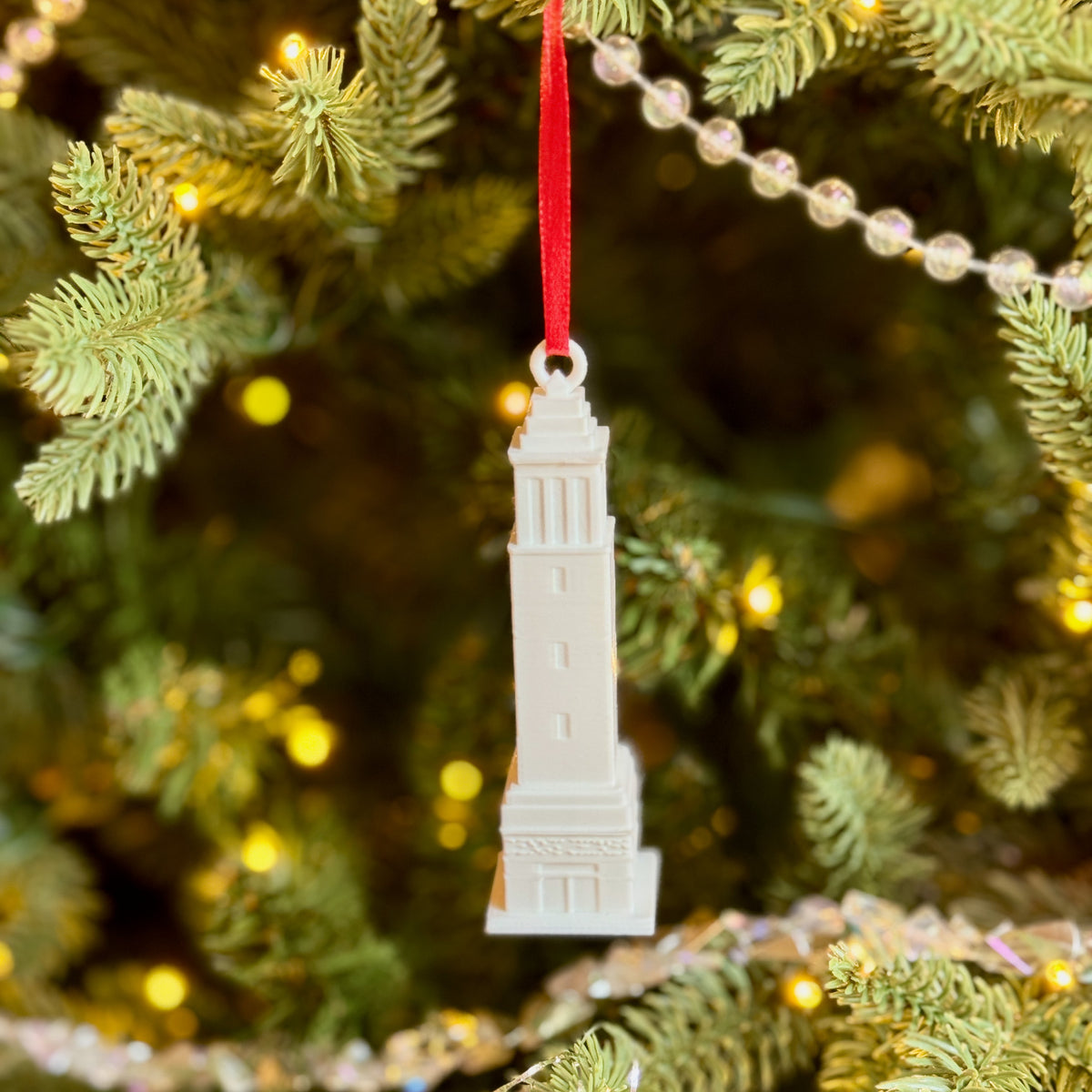 Front view of the Denny Chimes ornament for University of Alabama alumni.