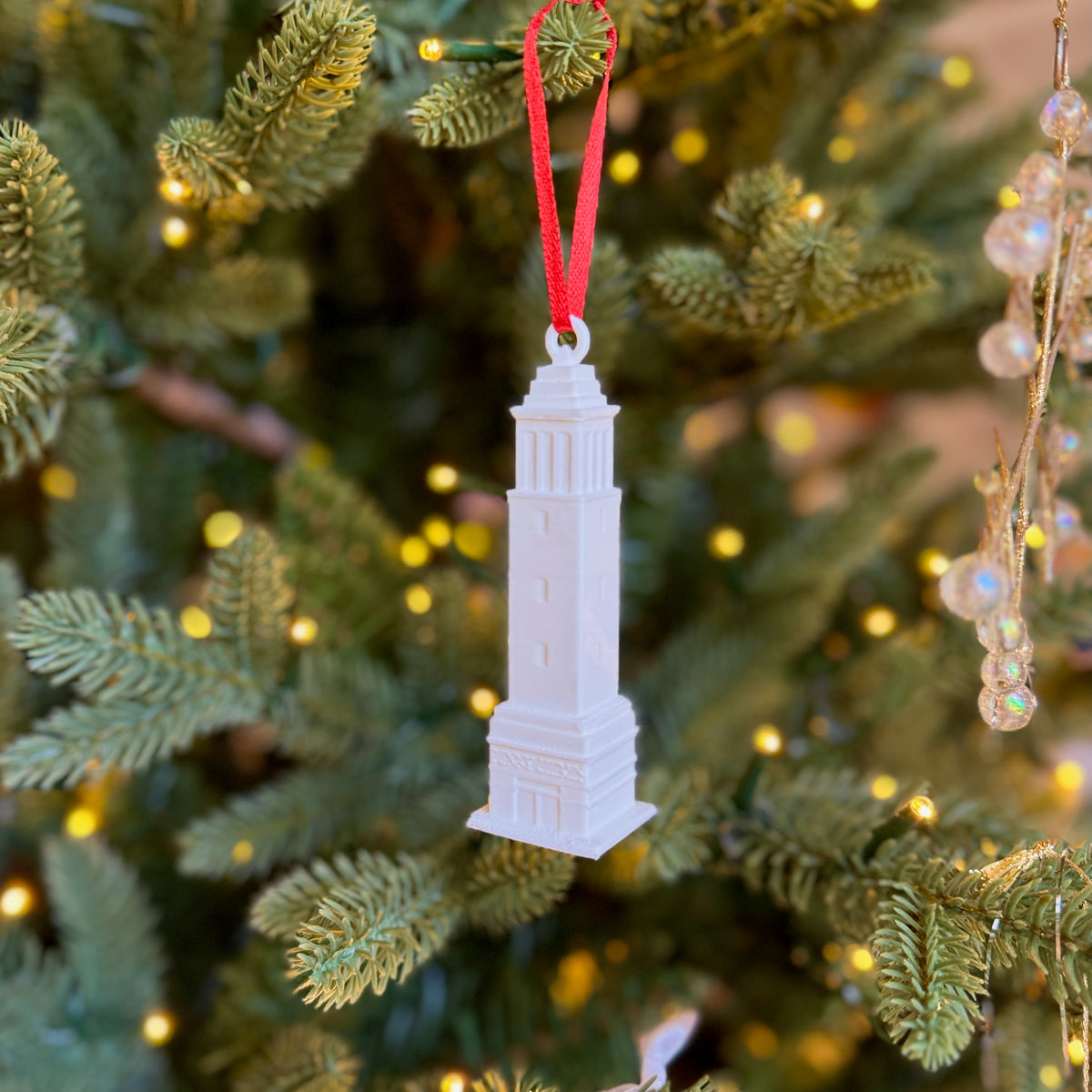 The Denny Chimes ornament shown on an Alabama tree.