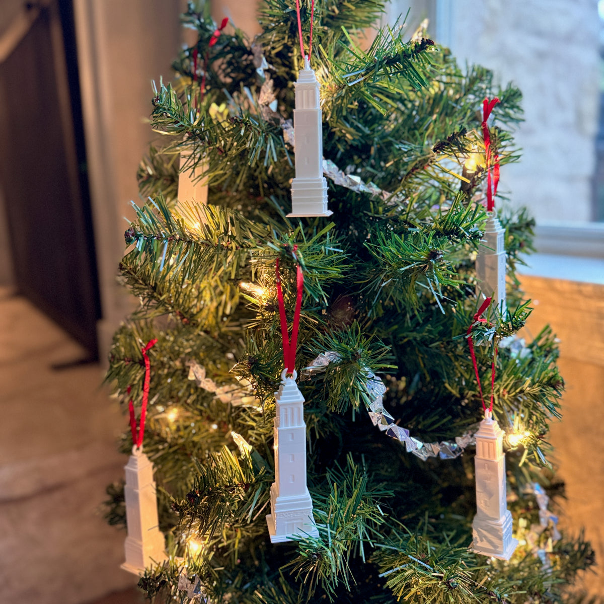 The Denny Chimes ornaments, shown on a Bama tree.