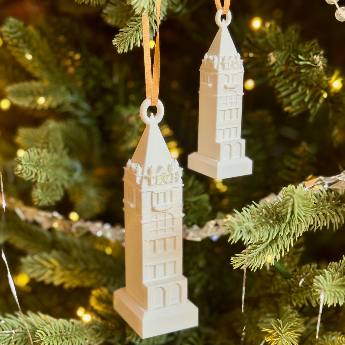Ornaments for GT alumni designed as the Tech Tower building.