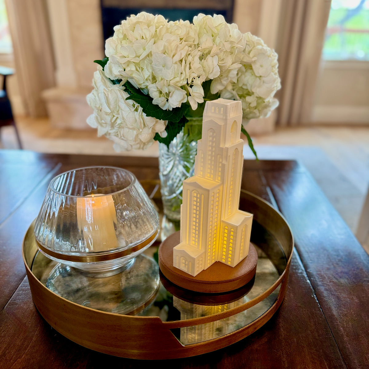 The Pitt Panthers lamp, designed as a replica of the Pittsburgh Cathedral of Learning.