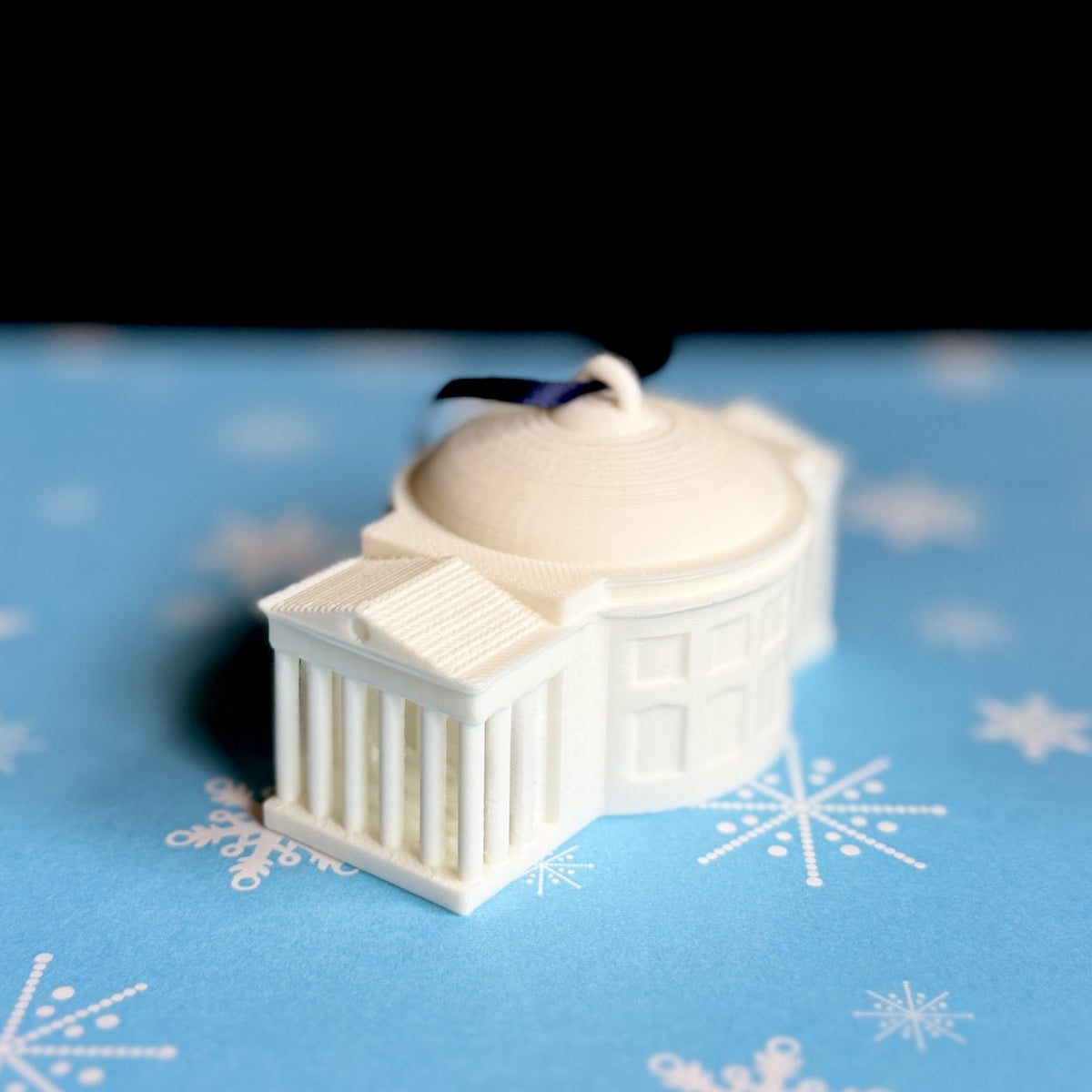 The University of Virginia Rotunda Christmas ornament, shown in detail.