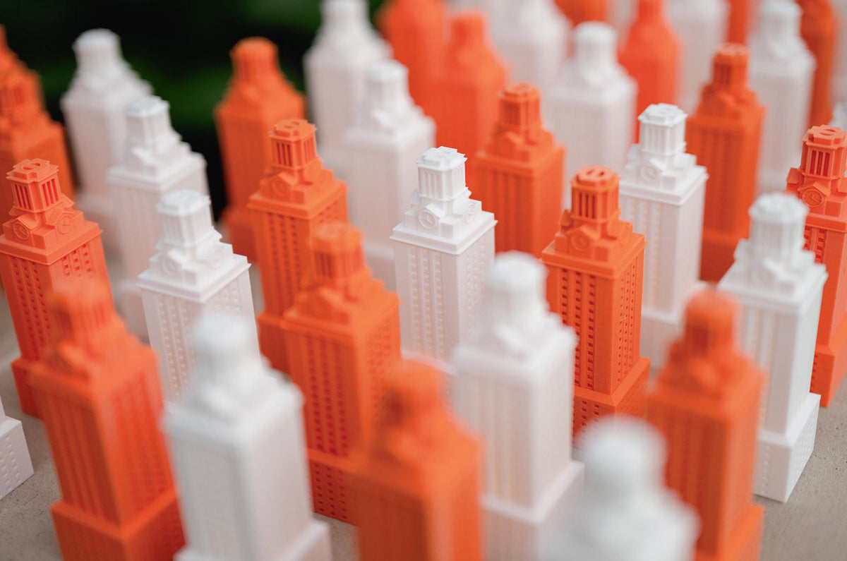 UT Tower figurine with LED light for Texas Longhorn fans and home décor.