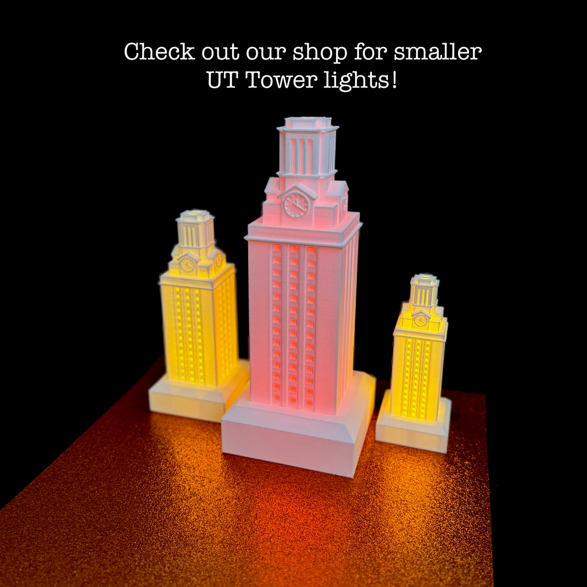 The UT Tower lights, shown in different sizes.