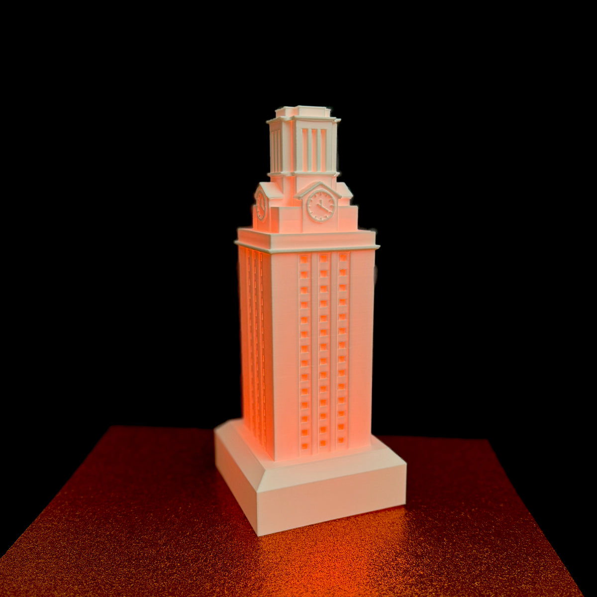 The UT Longhorns graduation gift, a lamp modeled after the UT Tower on the Austin campus.