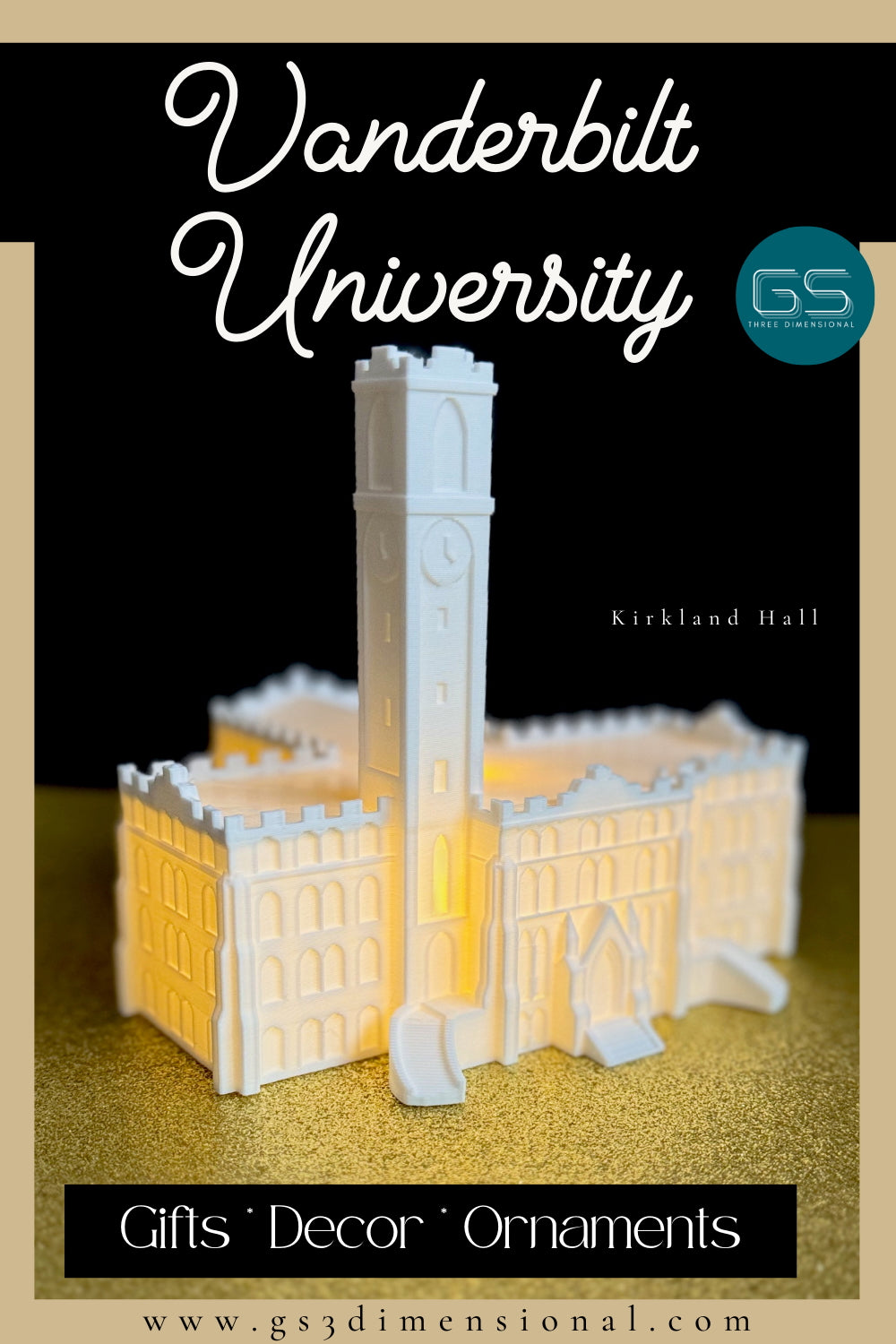 A figurine of the Vanderbilt Kirkland Hall building, which could be used for a graduation gift, gift for a fan, or an alumni keepsake.