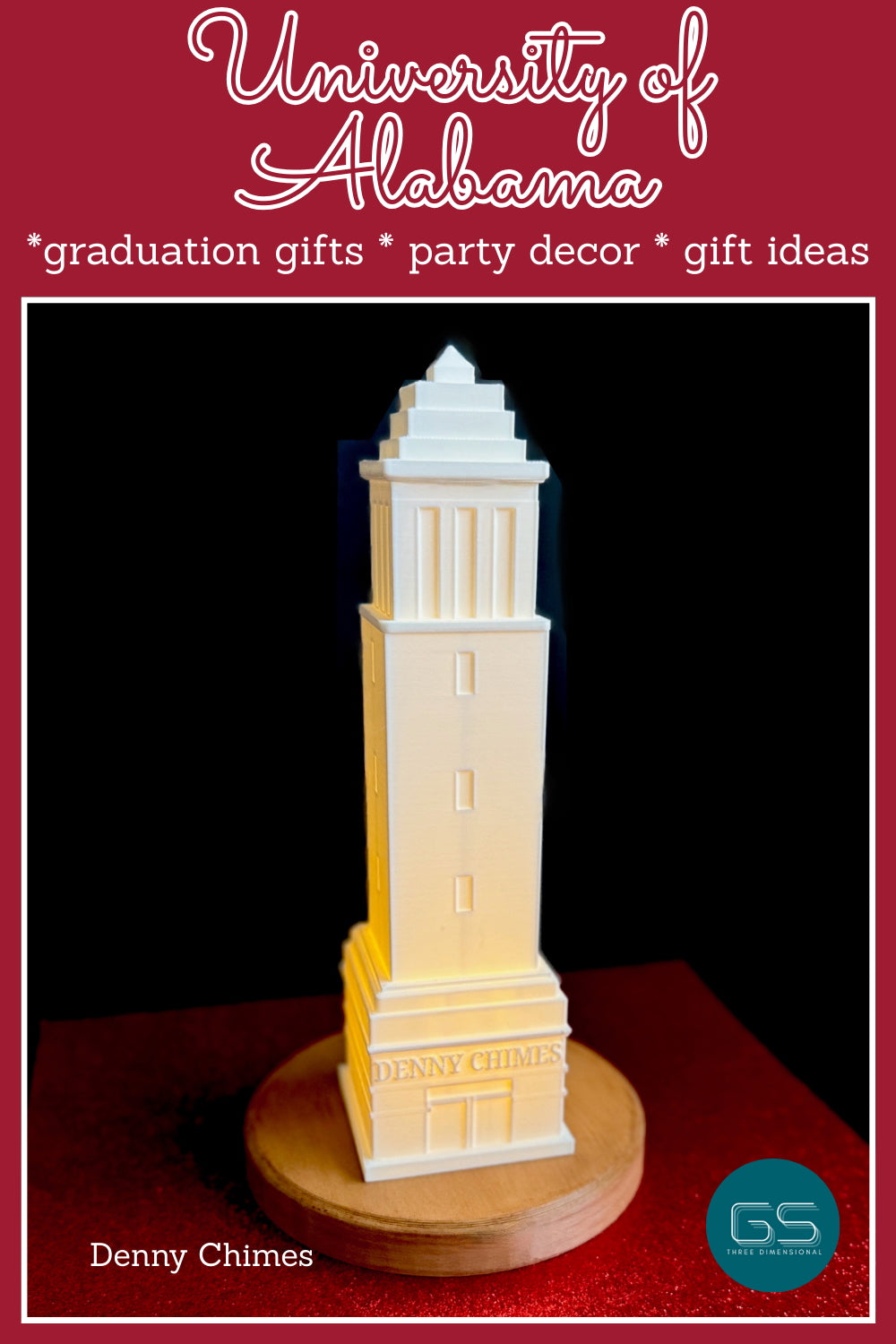 University of Alabama light designed as the Denny Chimes building and could be used as a dorm decoration, graduation gift, or a gift for a Bama fan.
