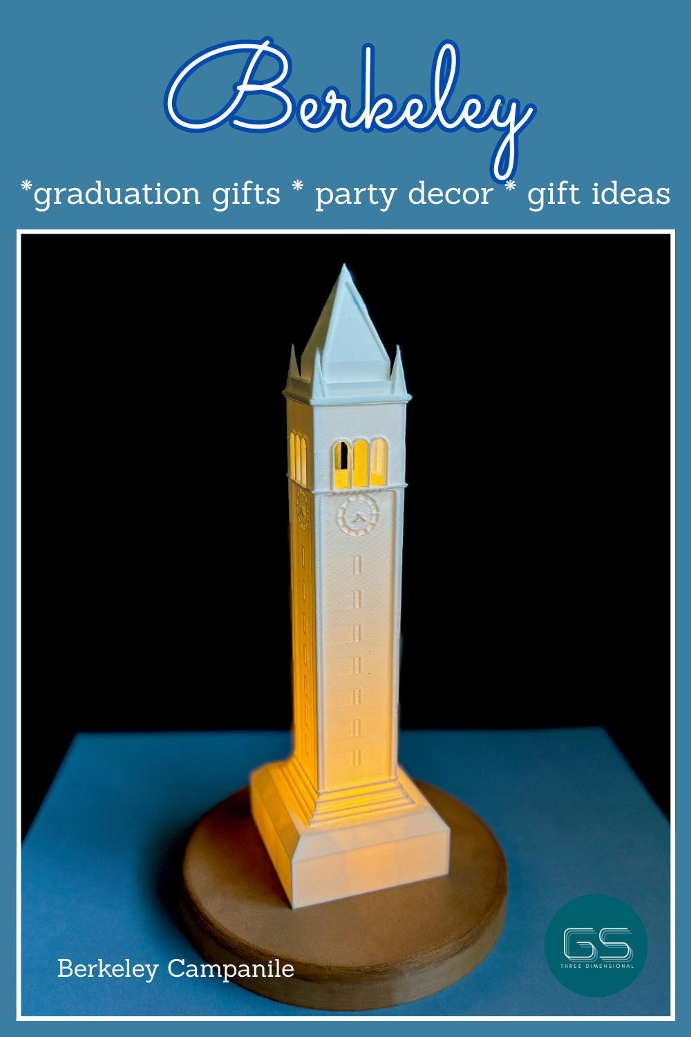 Berkeley light designed as the Sather Tower (Campanile) building and could be used as a dorm decoration, graduation gift, or a gift for a Bears fan.