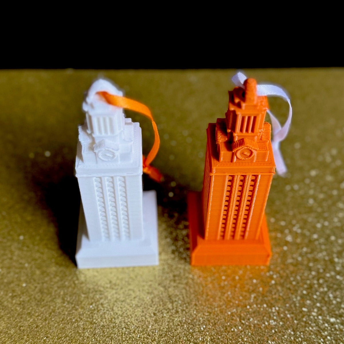 Top view of the UT Longhorns ornaments.