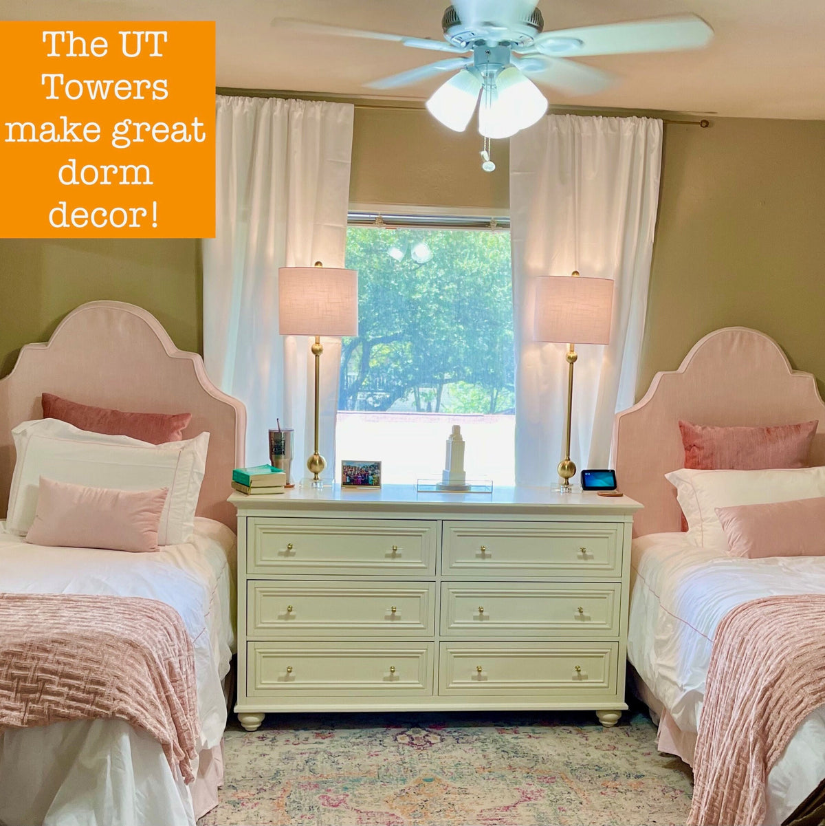 The University of Texas dorm decor item, shown in a college dorm room.