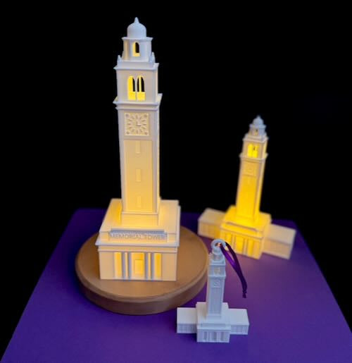 Bring a piece of LSU home with beautifully crafted Memorial Tower replicas – great gifts for grads, alumni, or anyone who loves the Baton Rouge campus.