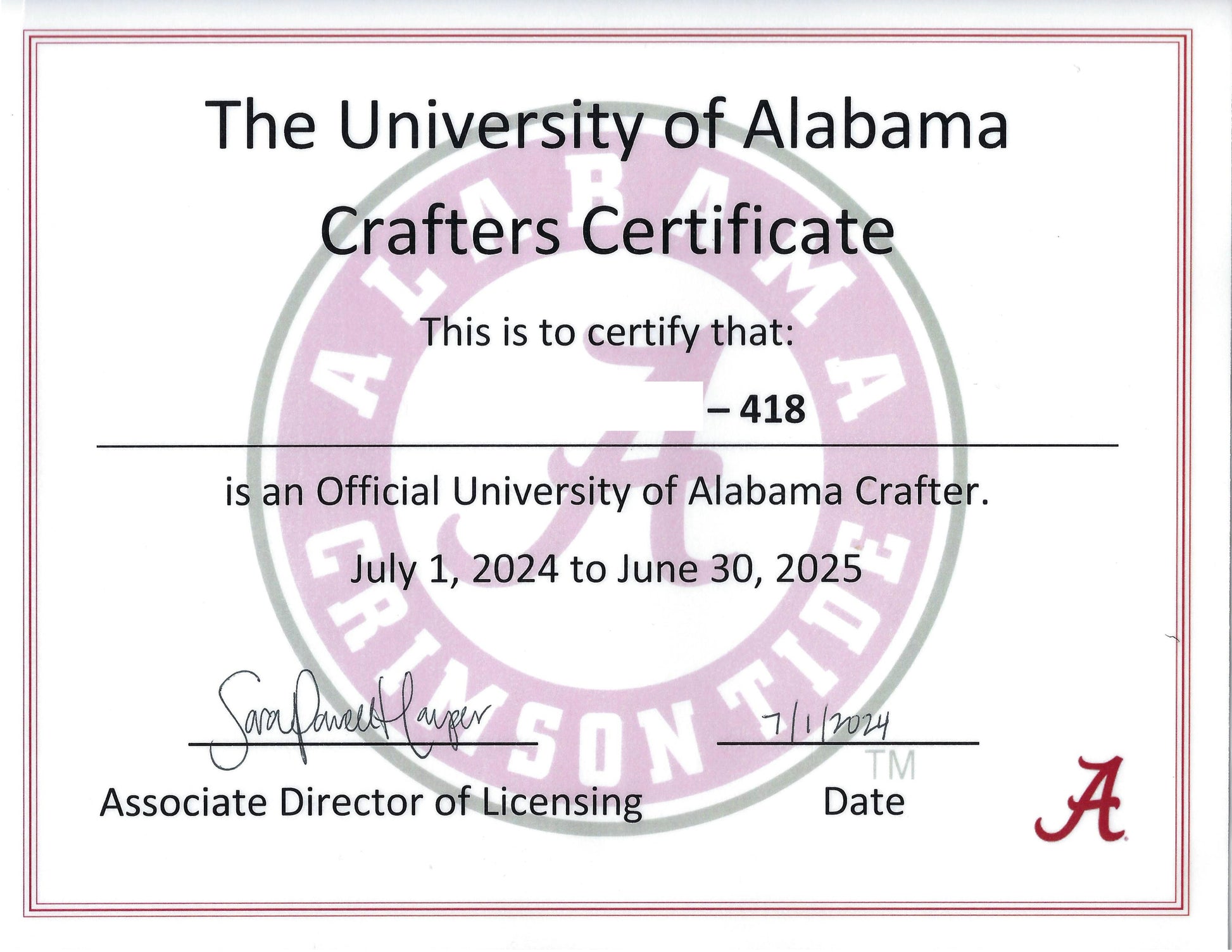 The official license for the university of alabama.