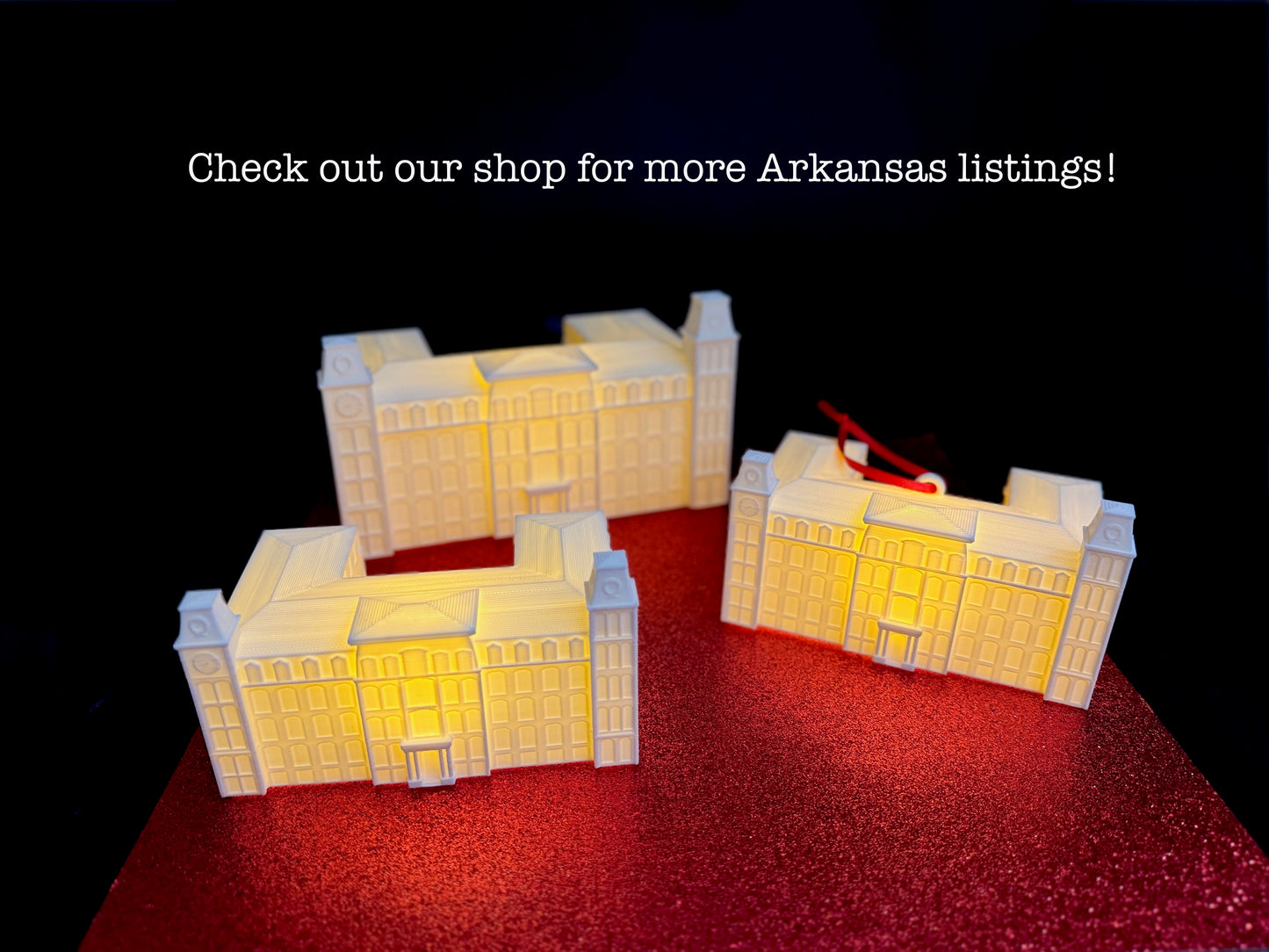 The University of Arkansas gift collection, designed in honor of the Old Main building on campus.