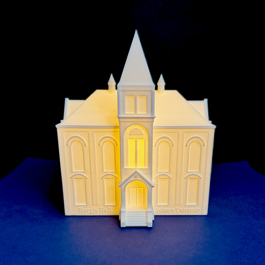 Auburn graduation gift featuring lighted Hargis Hall building figurine