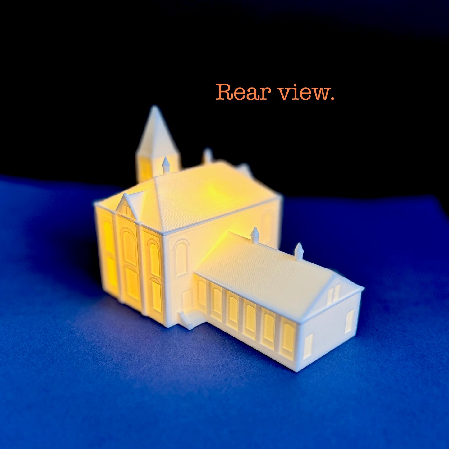 Rear view of the Auburn University figurine representing Hargis Hall.