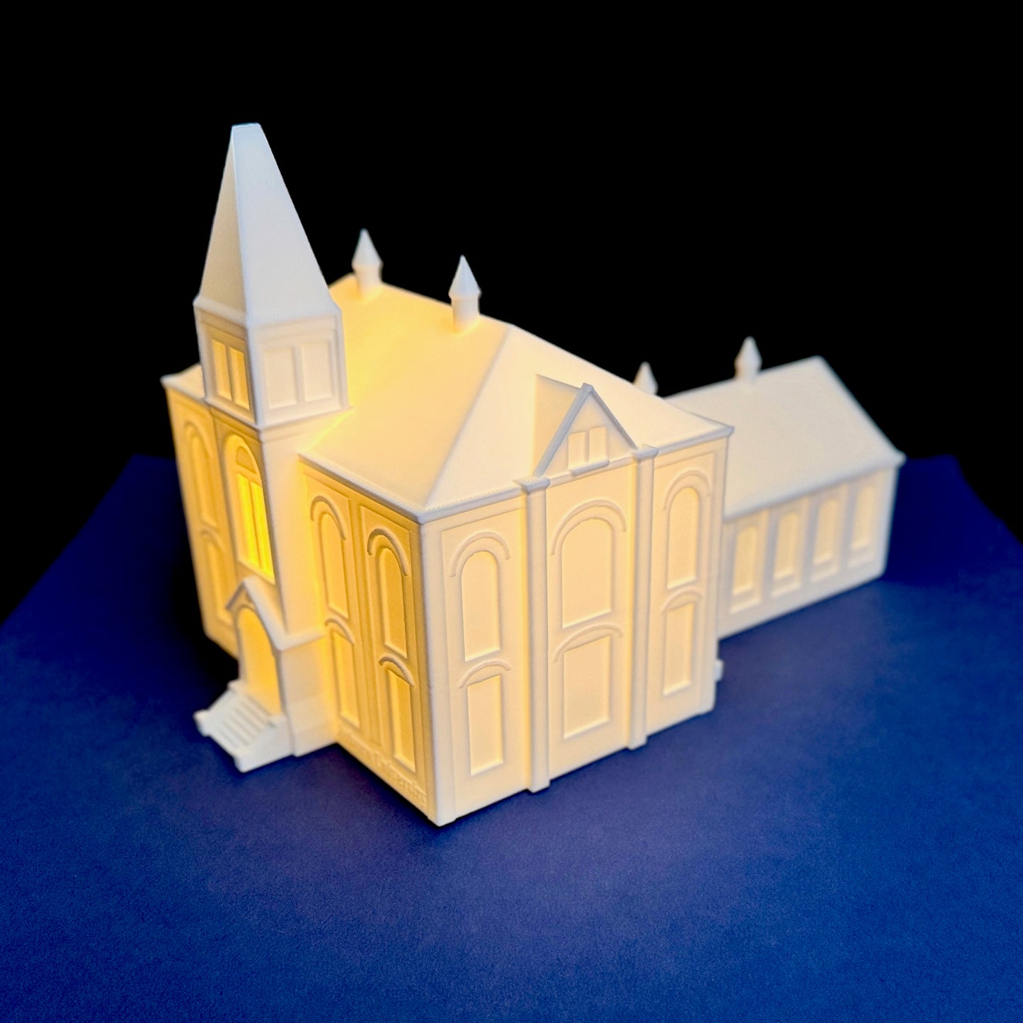 Detailed 3D printed Hargis Hall Auburn decor with glowing windows