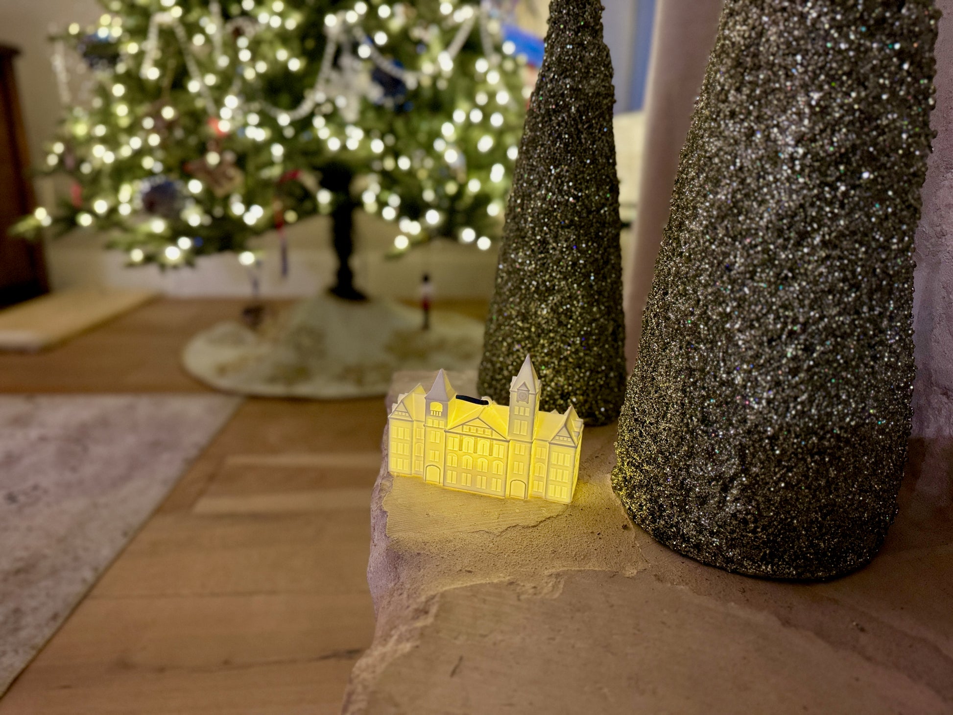 Auburn University ornament shown in a home decorated for Christmas.