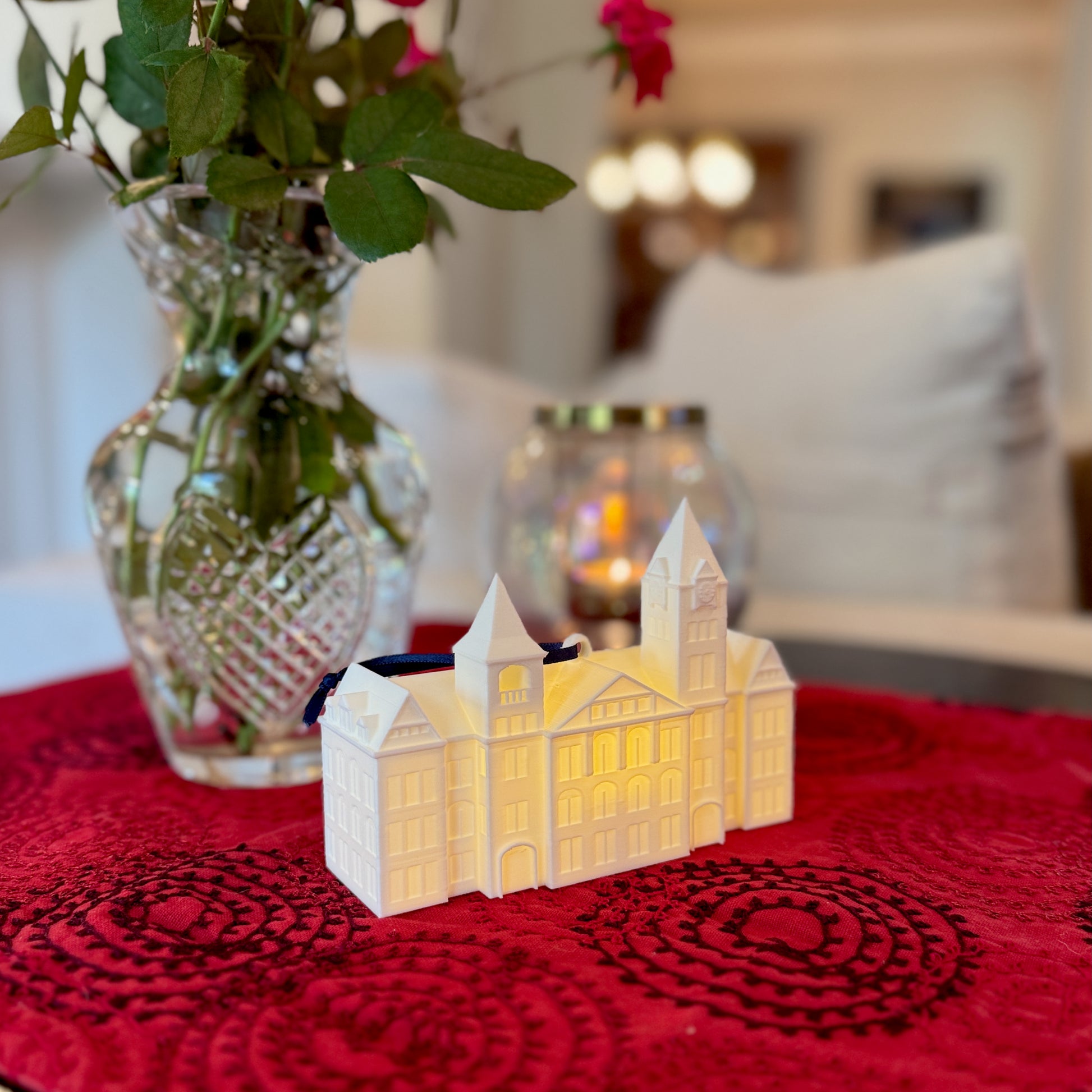 Auburn University Samford Hall ornament illuminated at night — perfect for game day or holiday lighting.