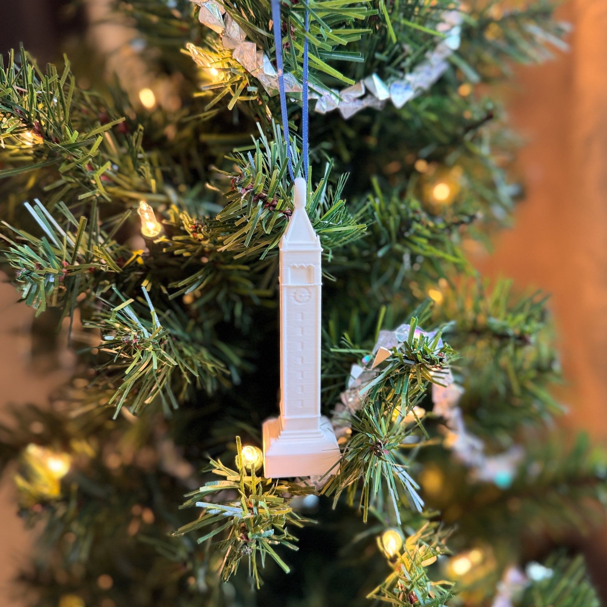 The Berkeley ornament, shown on a Christmas tree.