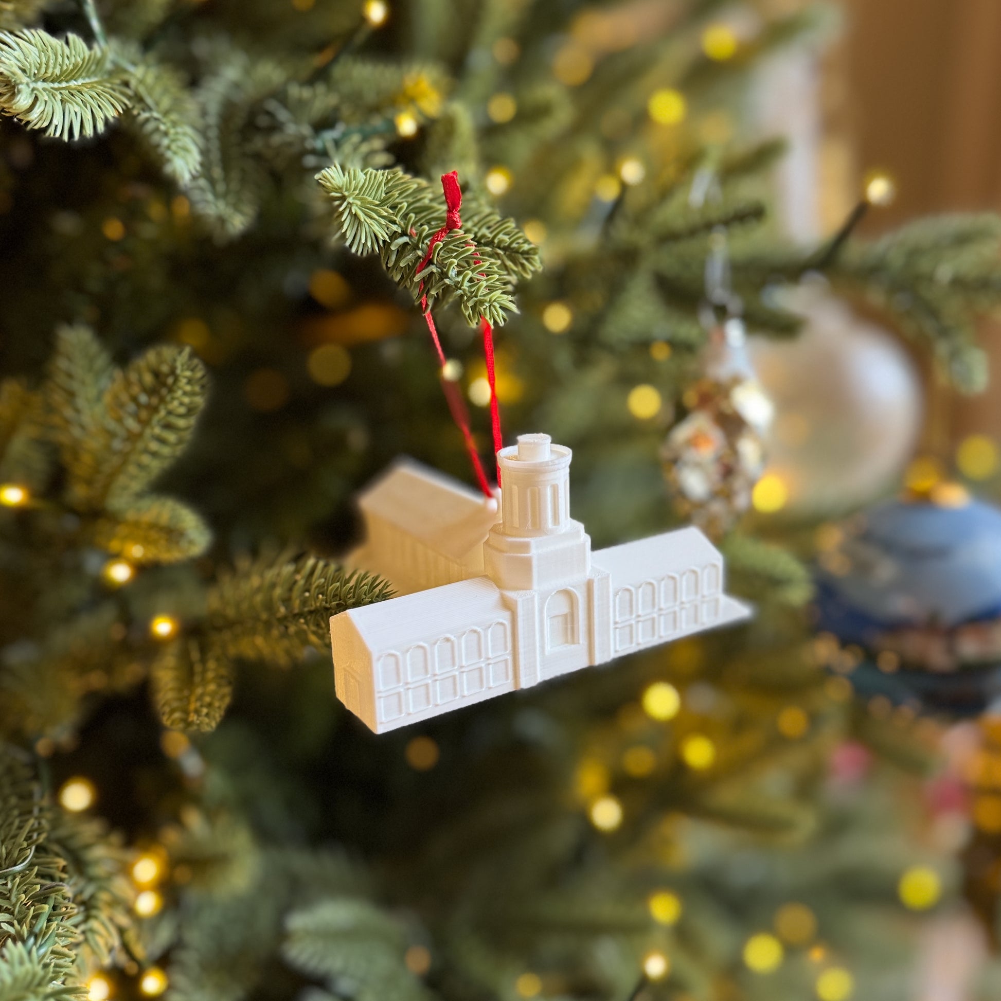 The Carnegie Mellon ornament, shown on a Pittsburgh Christmas tree.