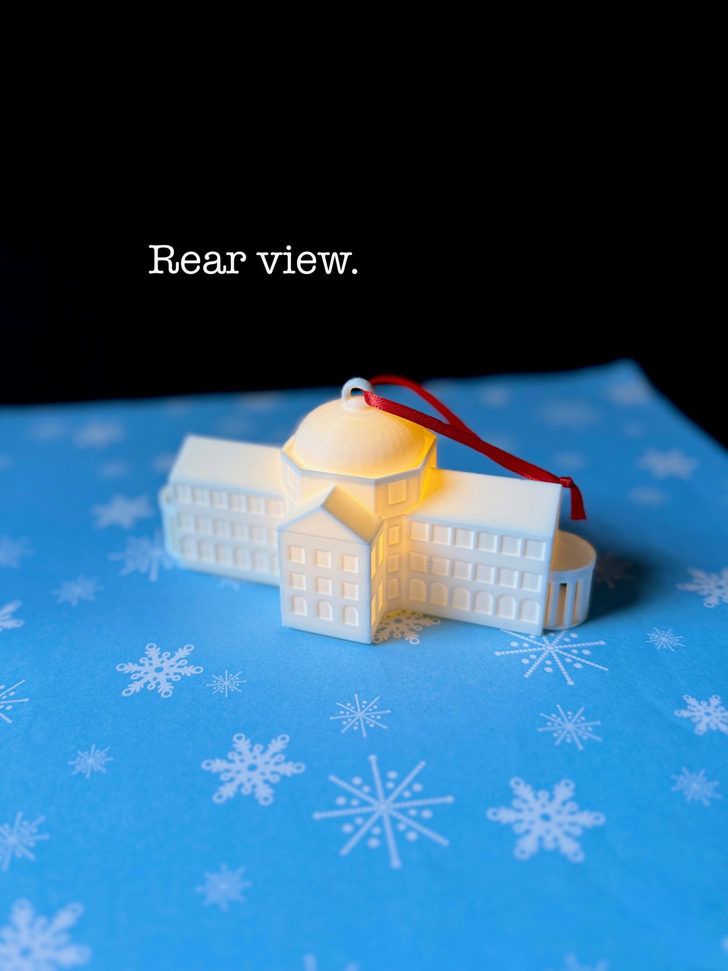 Rear view of the Dallas Hall ornament.