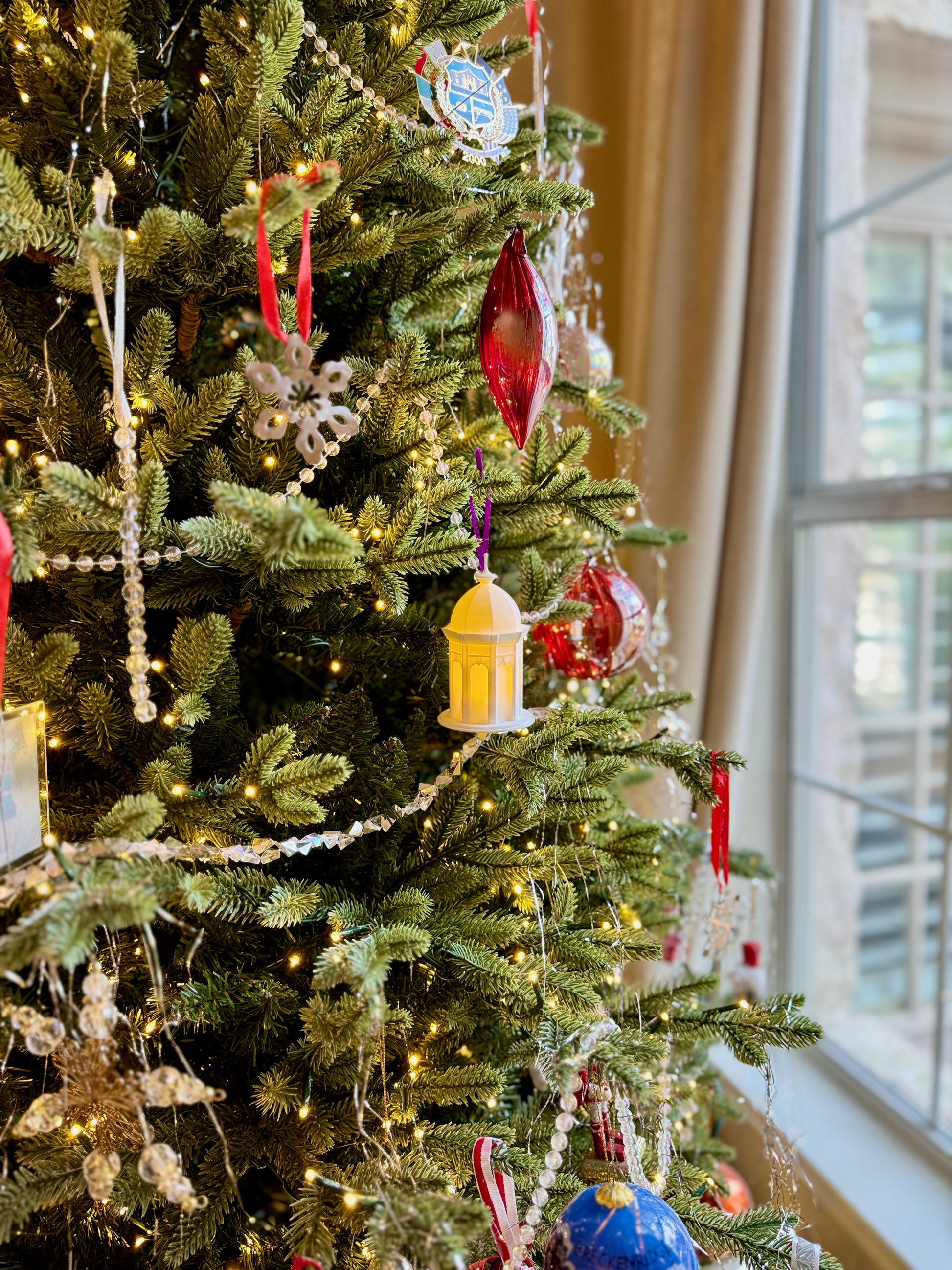 The ECU ornament shown on a Christmas tree for East Carolina alumni.