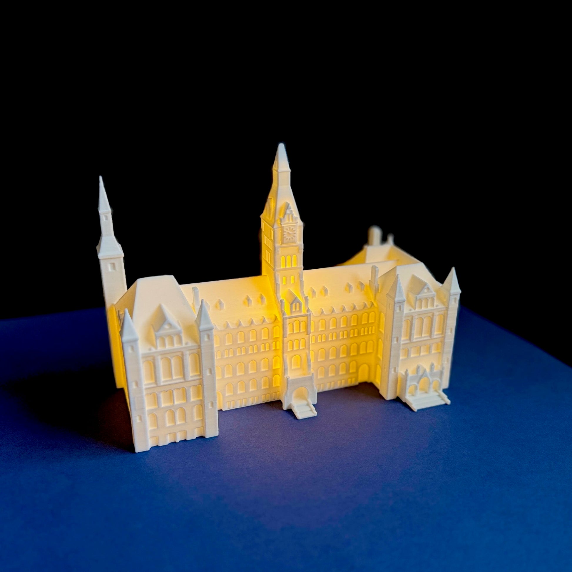 The Georgetown University Figurine with a light, representing Healy Hall.