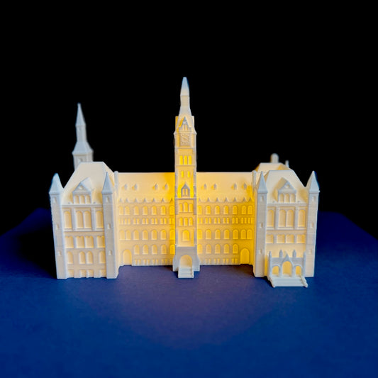 The night light representing Georgetown University's Healy Hall.
