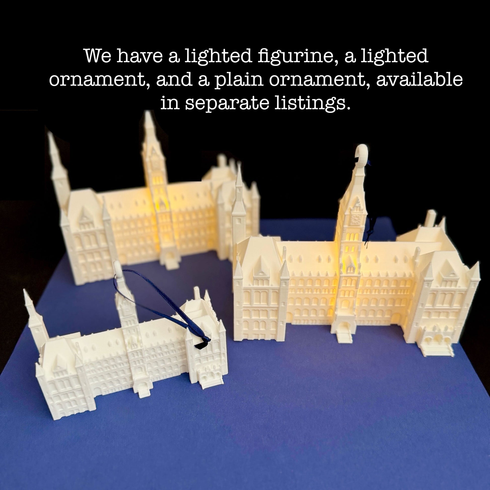 The Georgetown University figurines, used as gifts and shown in a group of three.