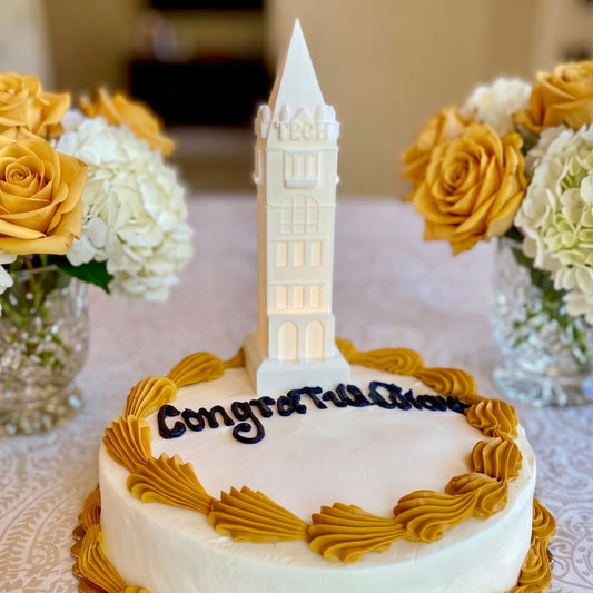 The Georgia Tech cake topper designed as the GT Tower and used on a groom's cake at a wedding.