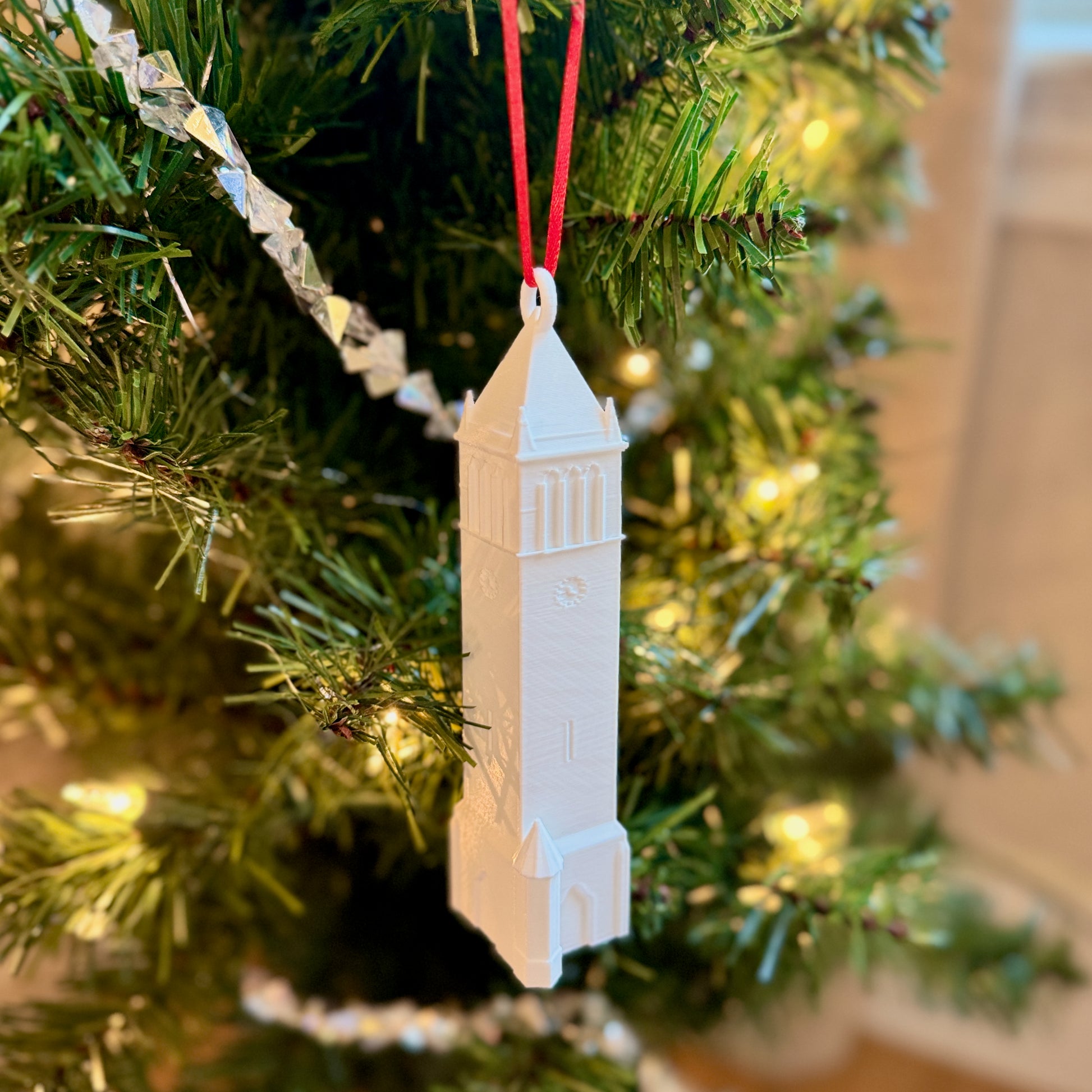 The Iowa State Christmas ornament, shown on an ISU tree.