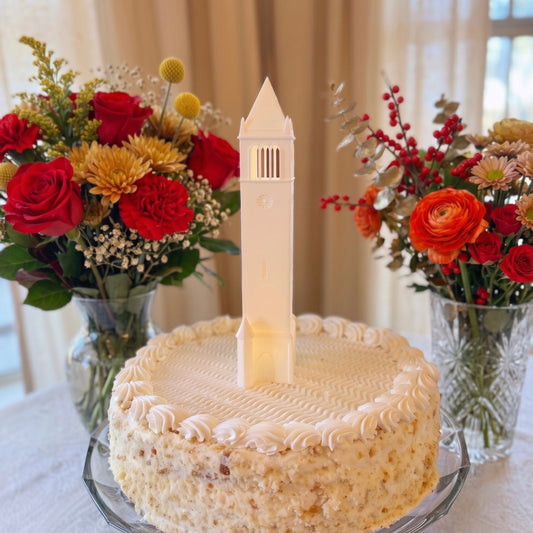 The Iowa State cake topper shown on a groom's cake or a graduation cake at a party for a Cyclones fan.