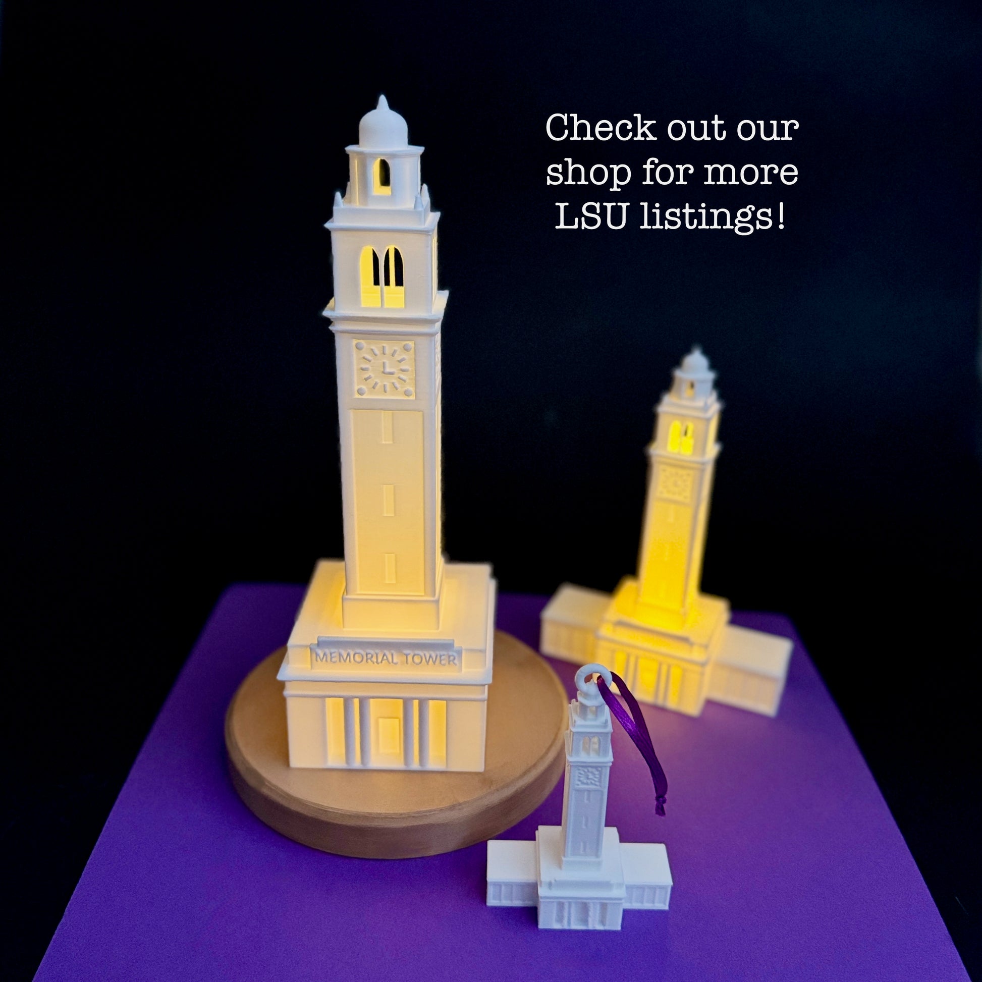 The LSU gift collection of figurines and ornaments, shown together.