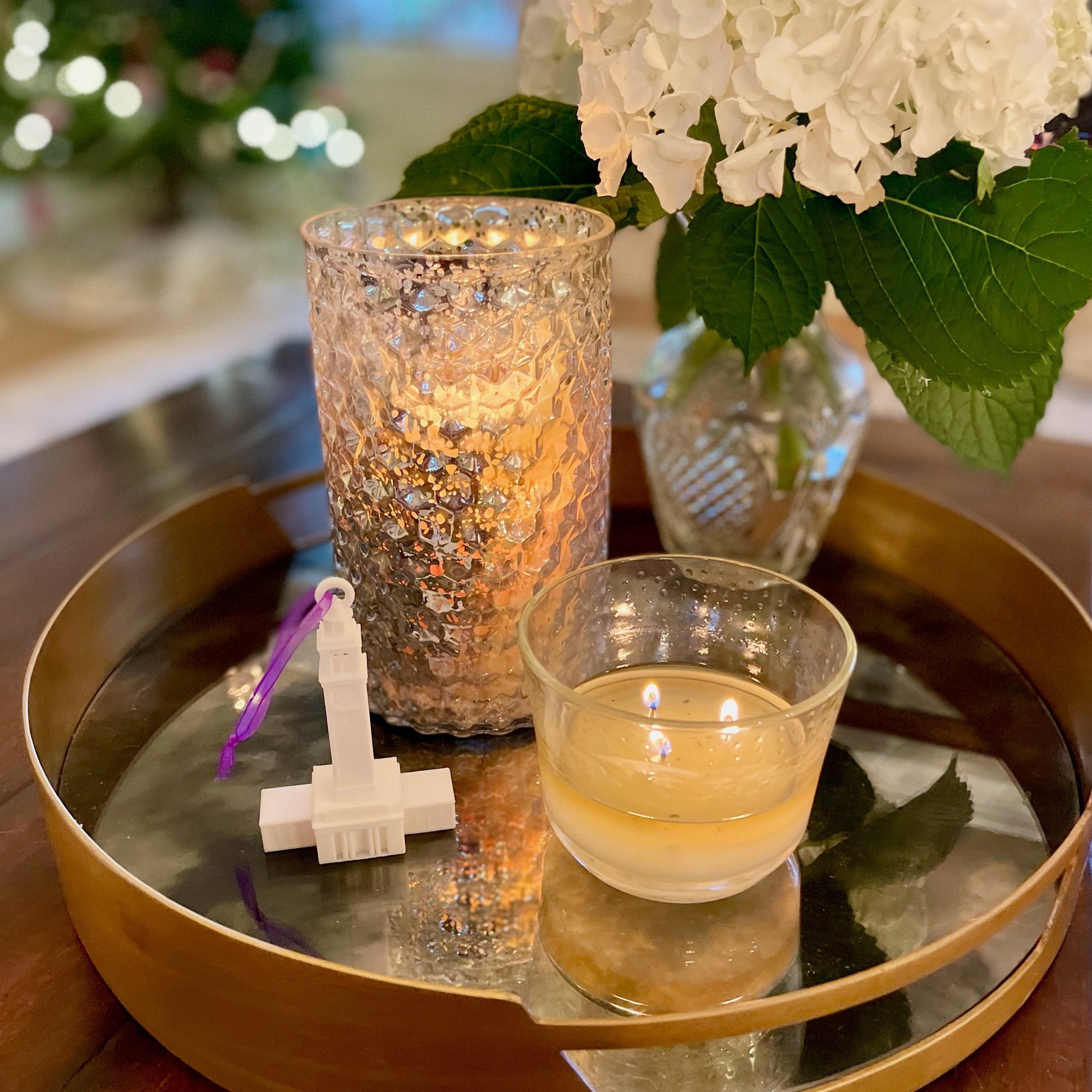 The lsu ornament, shown in a home decorated for Christmas.