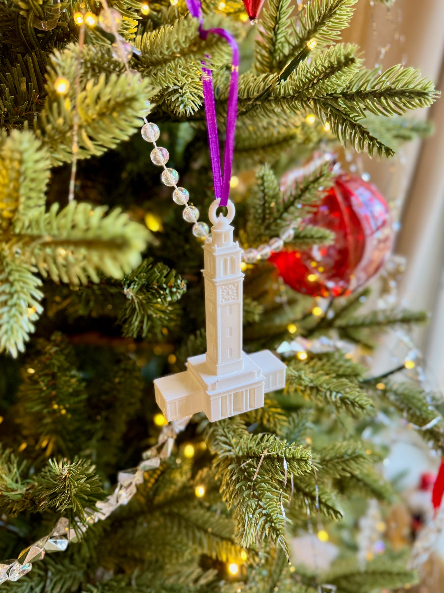 LSU student ornament keepsake, in honor of the Memorial Tower building on the Baton Rouge campus.