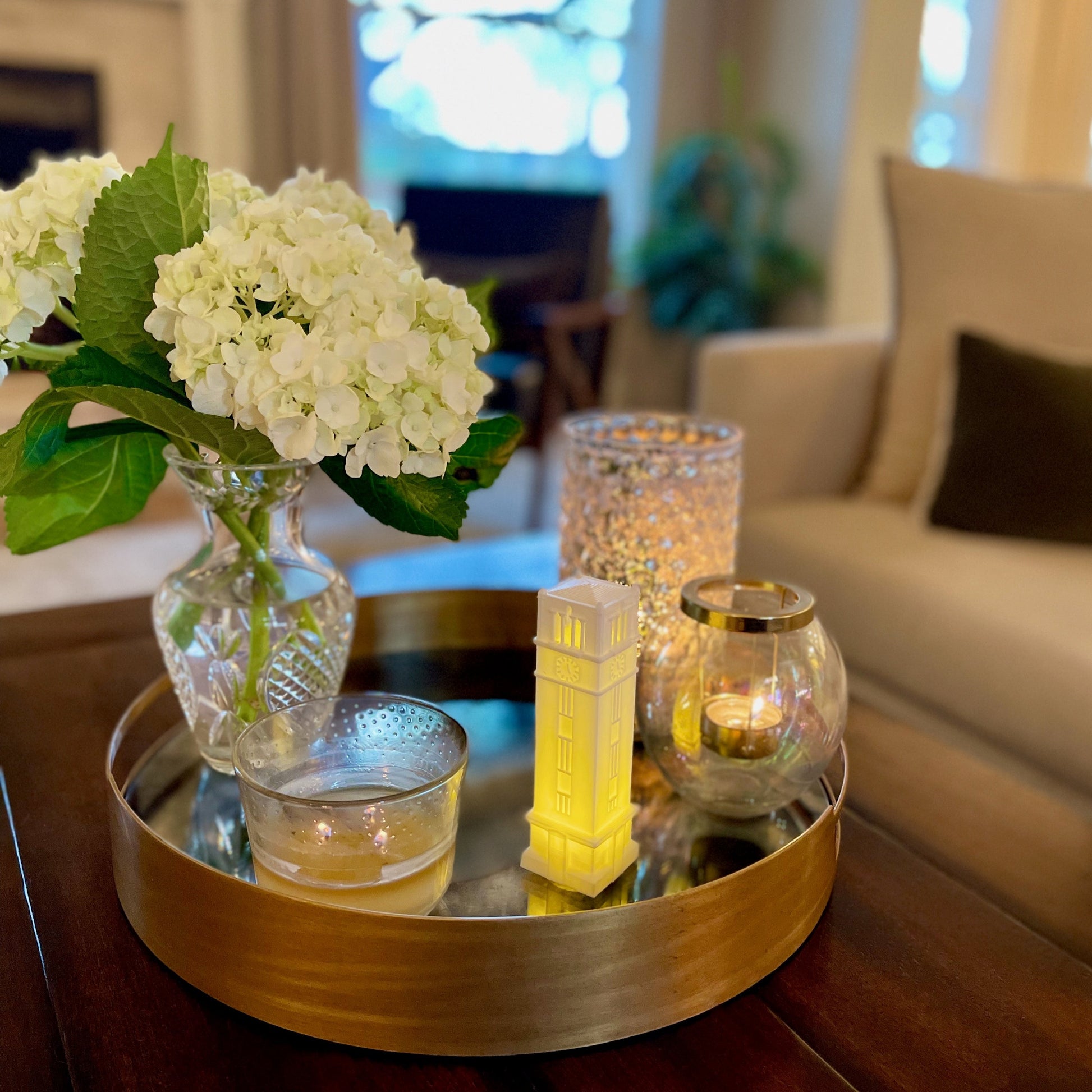 The NC State dorm decoration, shown in a living area.