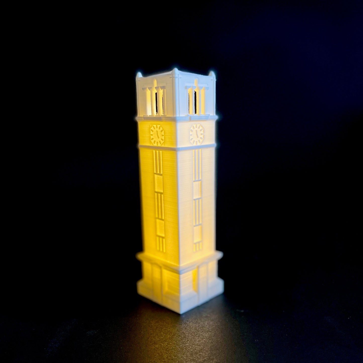 The NC State graduation gift, desinged as a lighted figurine modeled after the bell tower on campus.