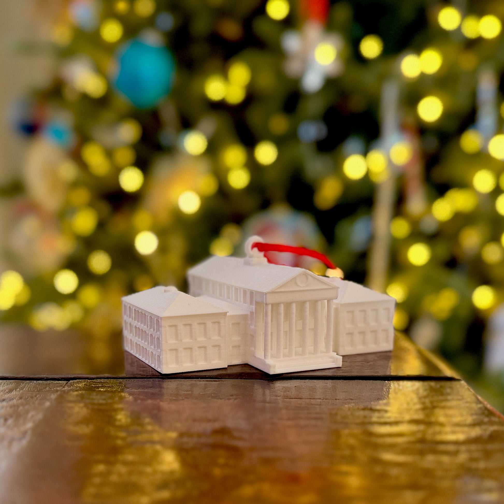 The Ole Miss Christmas ornament, shown in a home decorated for the Holidays.