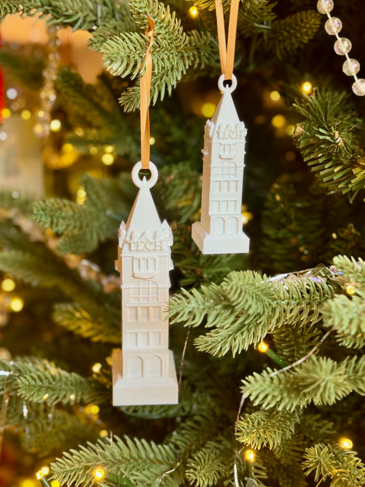 Ornaments for Georgia Tech alumni designed as the Tech Tower.