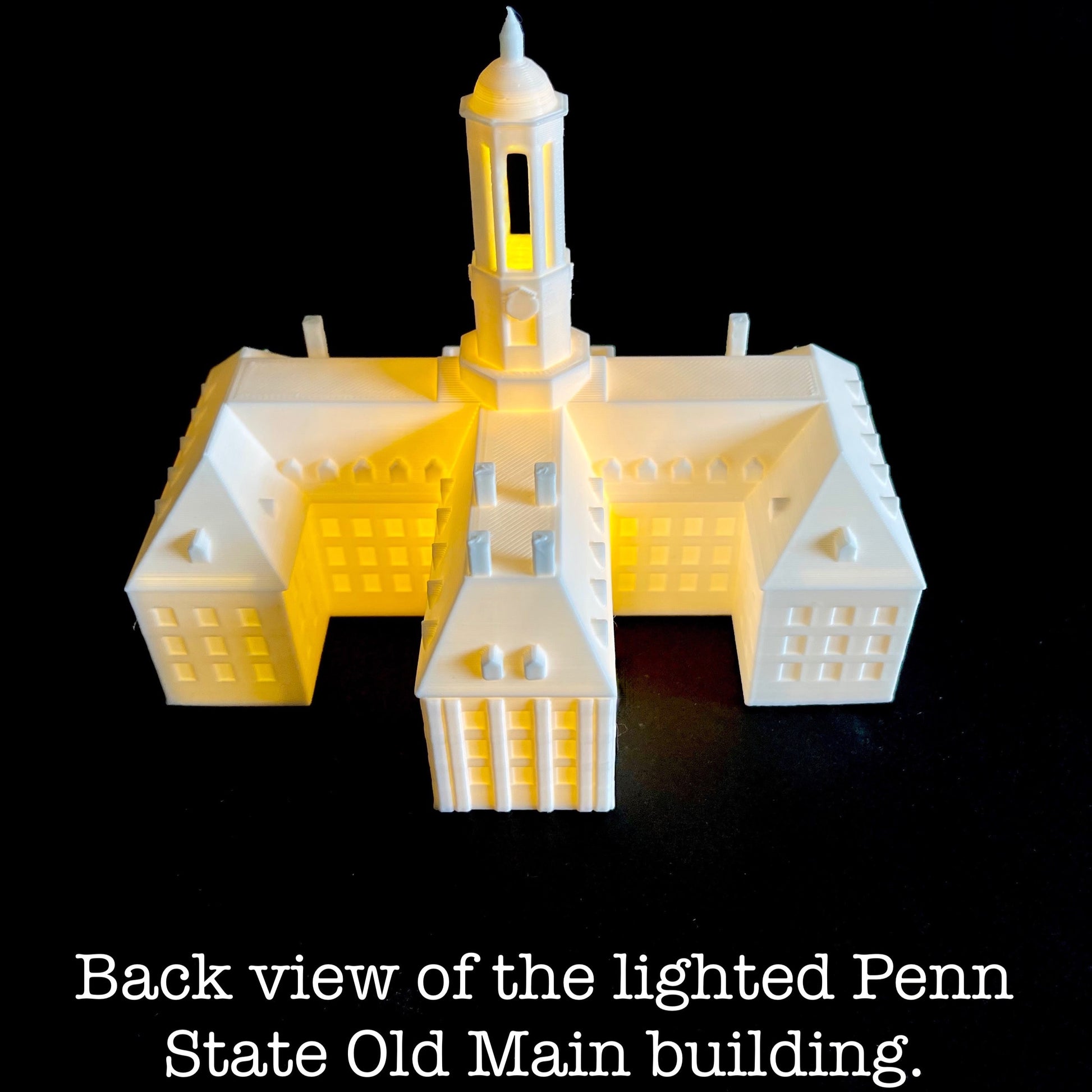 Rear view of the Penn State Old Main building, used as a night light.