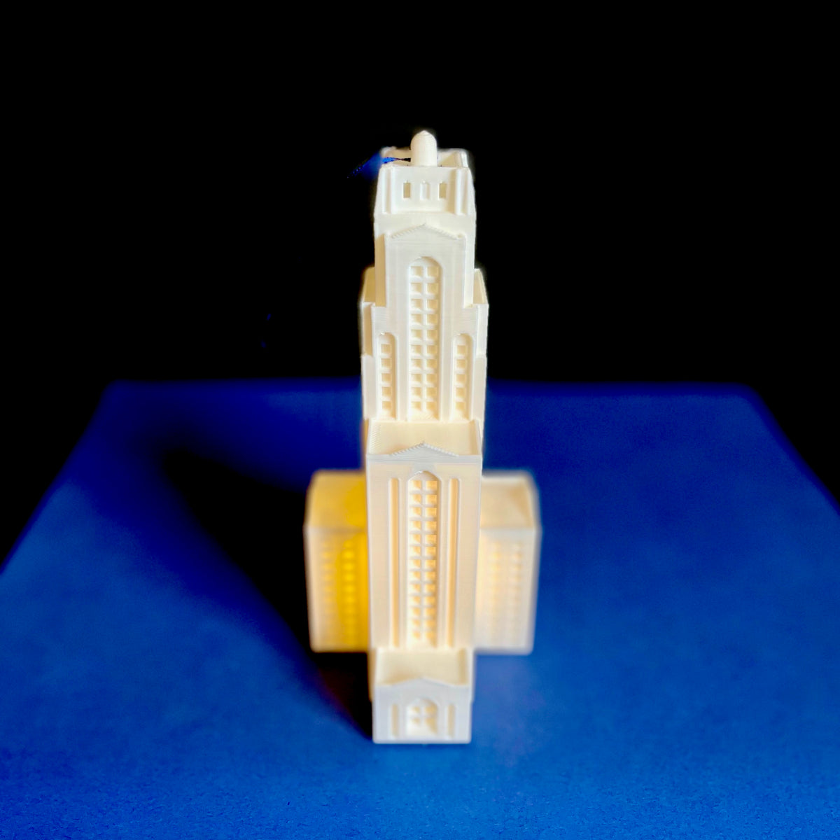 The University of Pittsburgh ornament representing the Cathedral of Learning building and designed with an LED light.