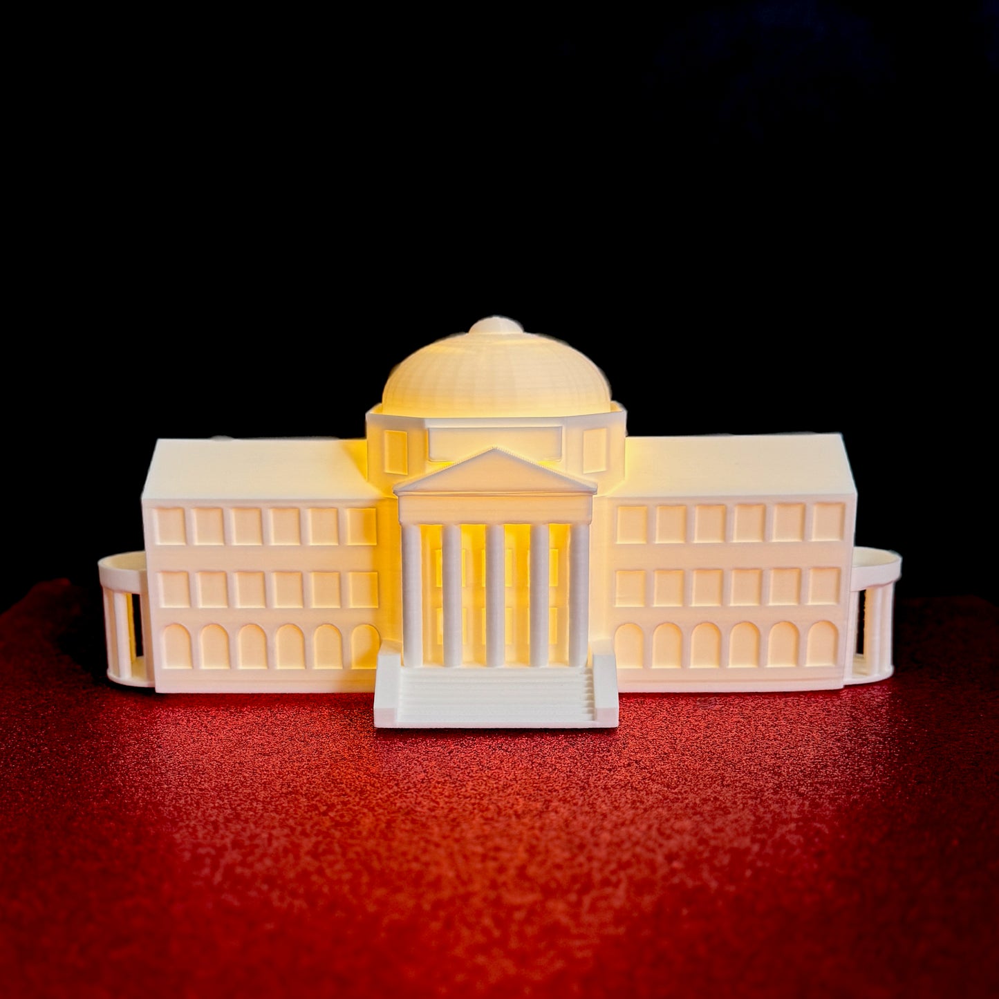 3D printed LED lighted SMU Dallas Hall figurine, perfect graduation gift for Southern Methodist University students and alumni.