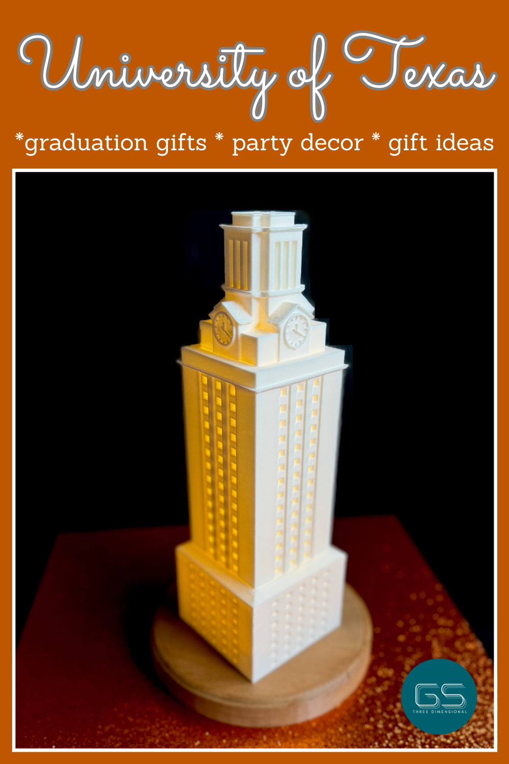 University of Texas UT Tower light designed as the Bell Tower building and could be used as a dorm decoration, graduation gift, or a gift for a Longhorns fan.