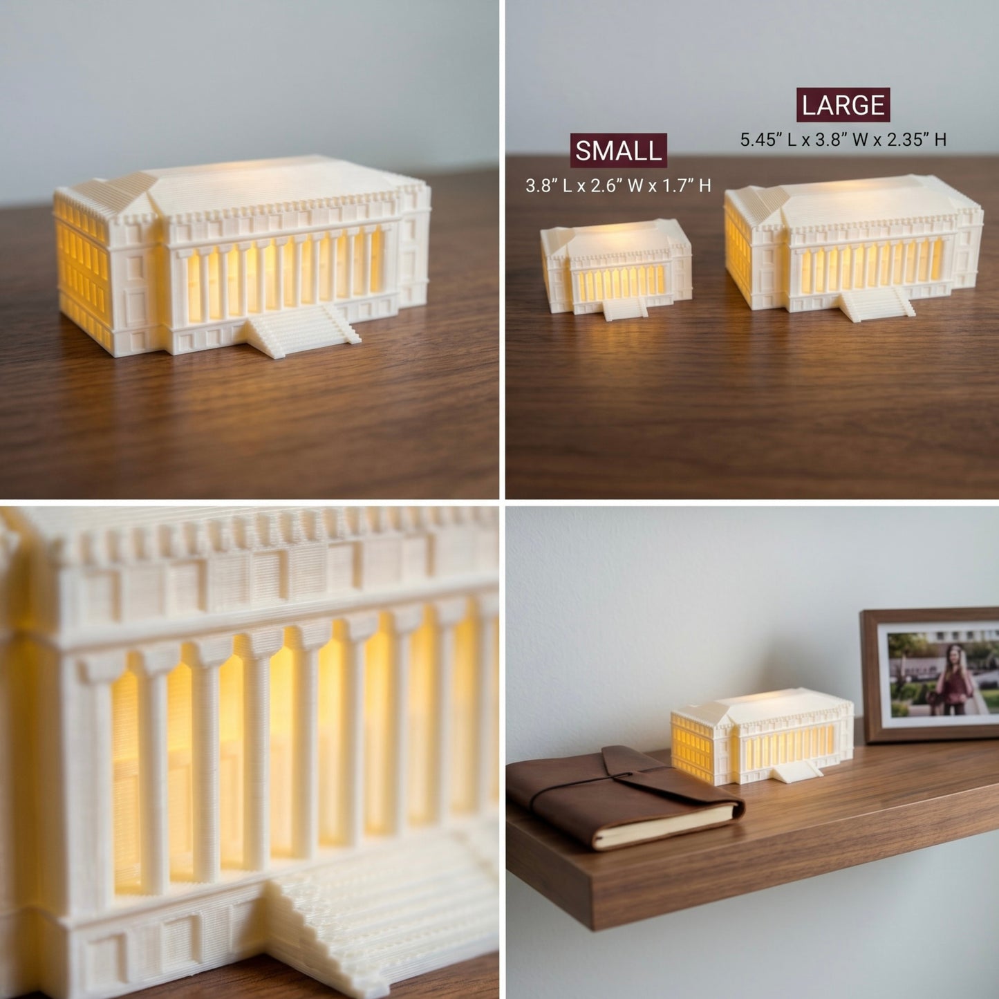 The Texas A&M light featuring the Administration building, shown with multiple uses such as a graduation gift, office decor, and more.