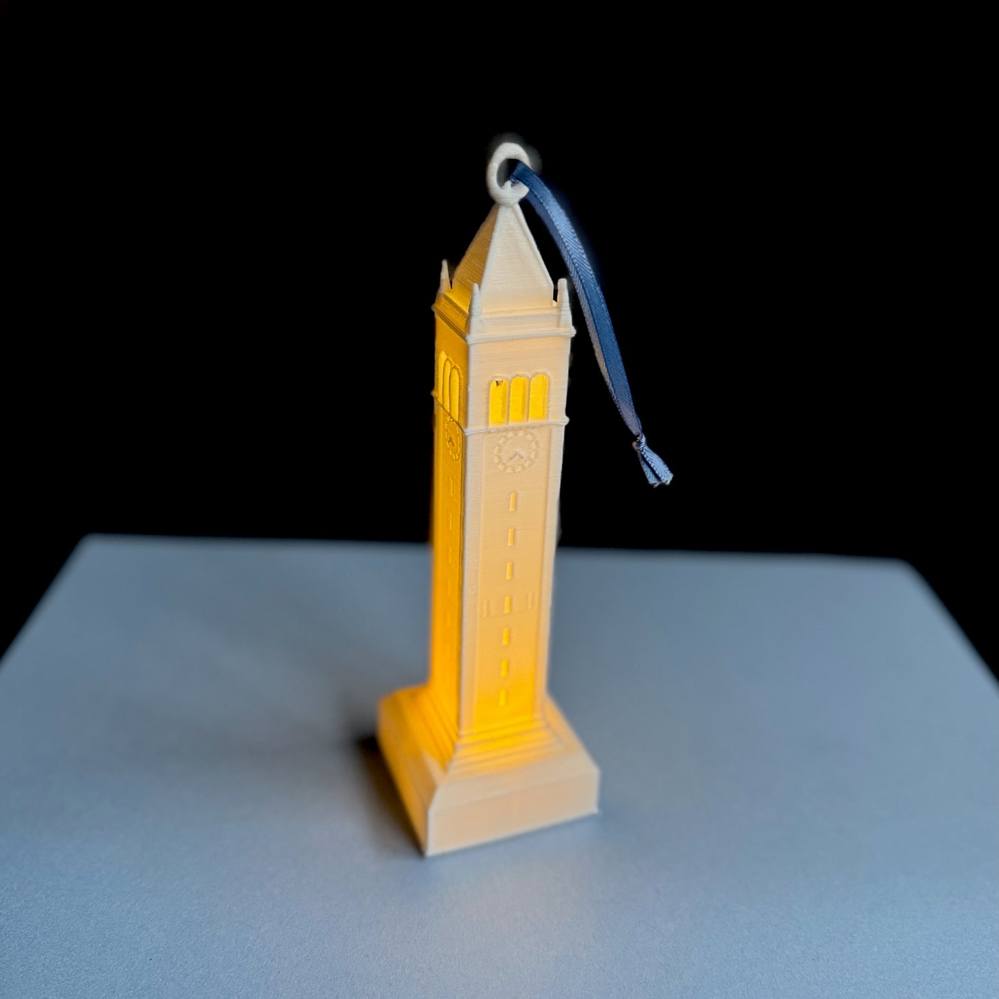 UC Berkeley lighted ornament of Sather Tower.