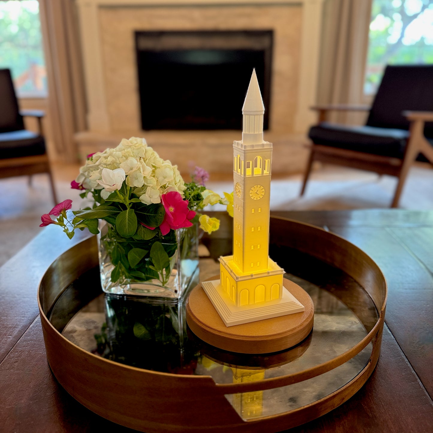 UNC Bell Tower light used as graduation party table centerpiece