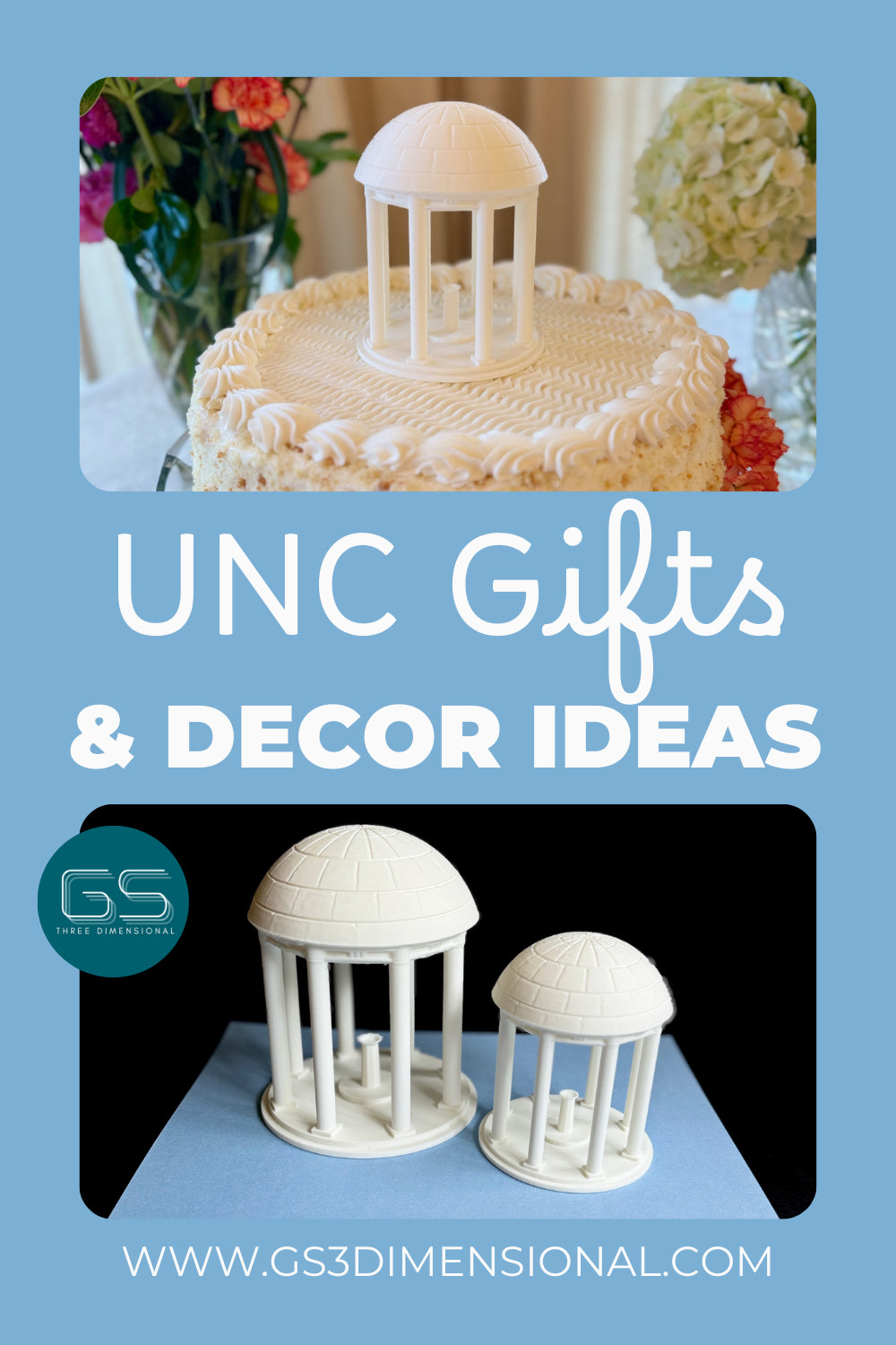 The UNC Old Well figurine, shown as a cake topper or as a graduation gift.