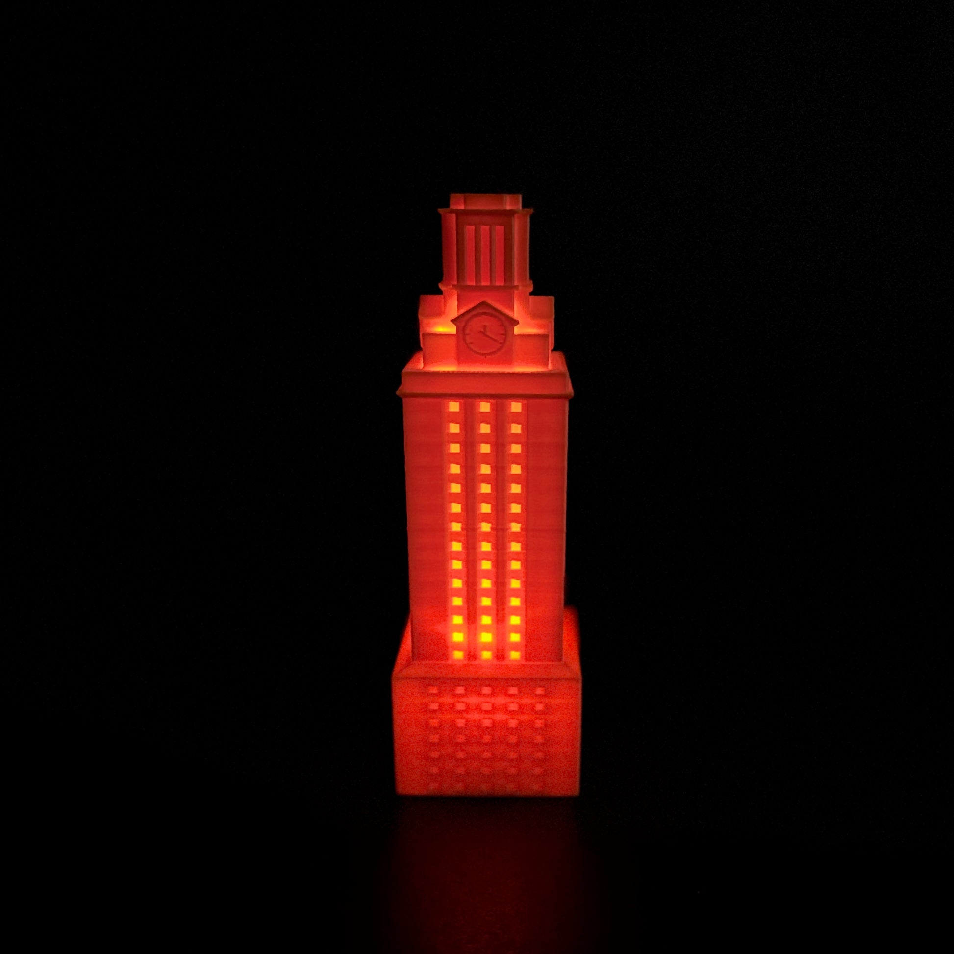 The University of Texas Tower light, shown in orange and ideal for Texas Longhorns decor.