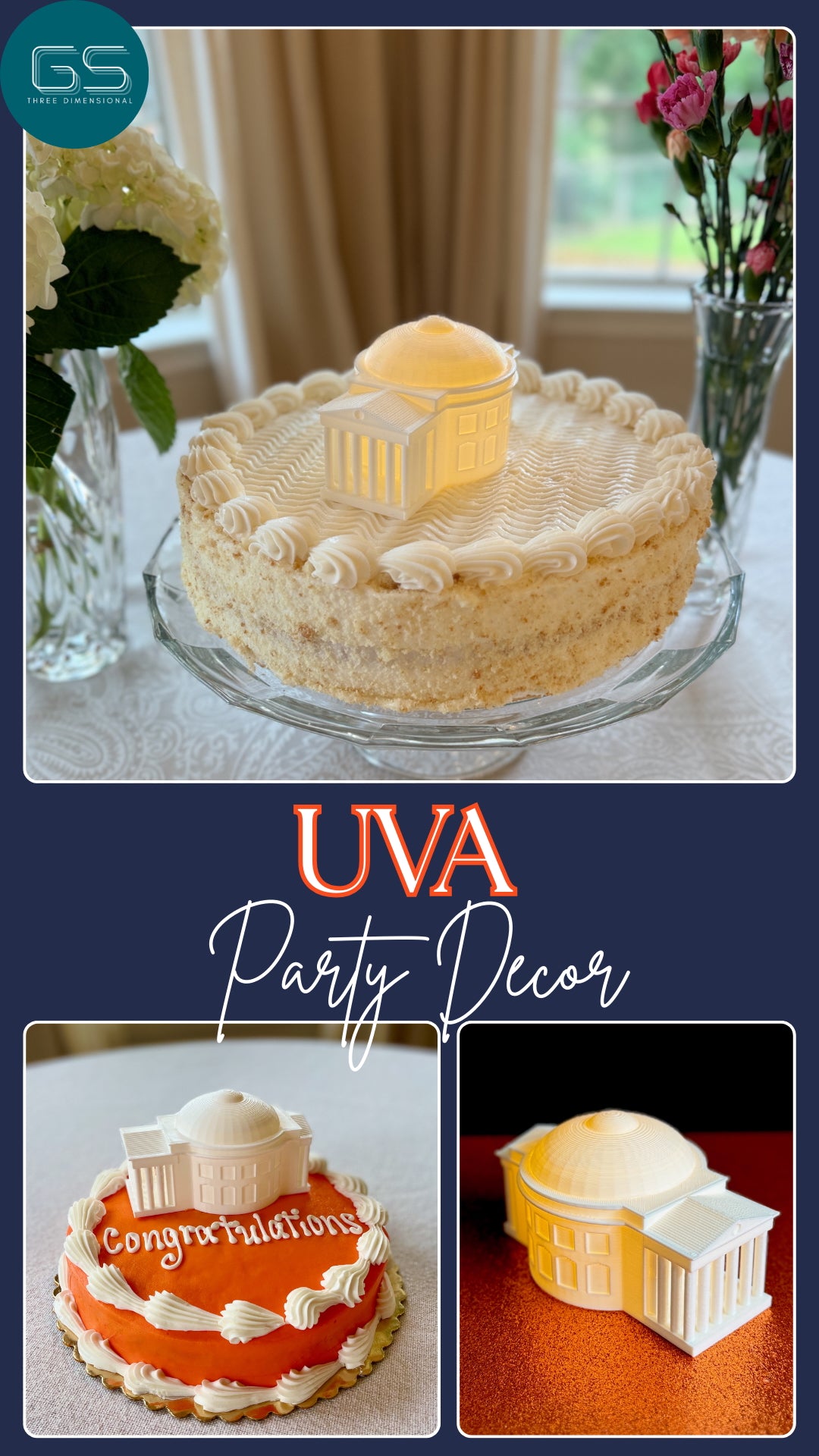 University of Virginia party decor, designed in honor of the UVA Rotunda.
